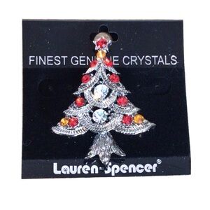 Lauren Spencer Crystal Rhinestone Christmas Tree Pin Brooch